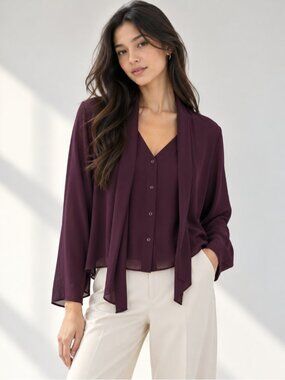 Aritzia Babaton Deep Plum Draped Neck Button-Front Blouse XS 0951